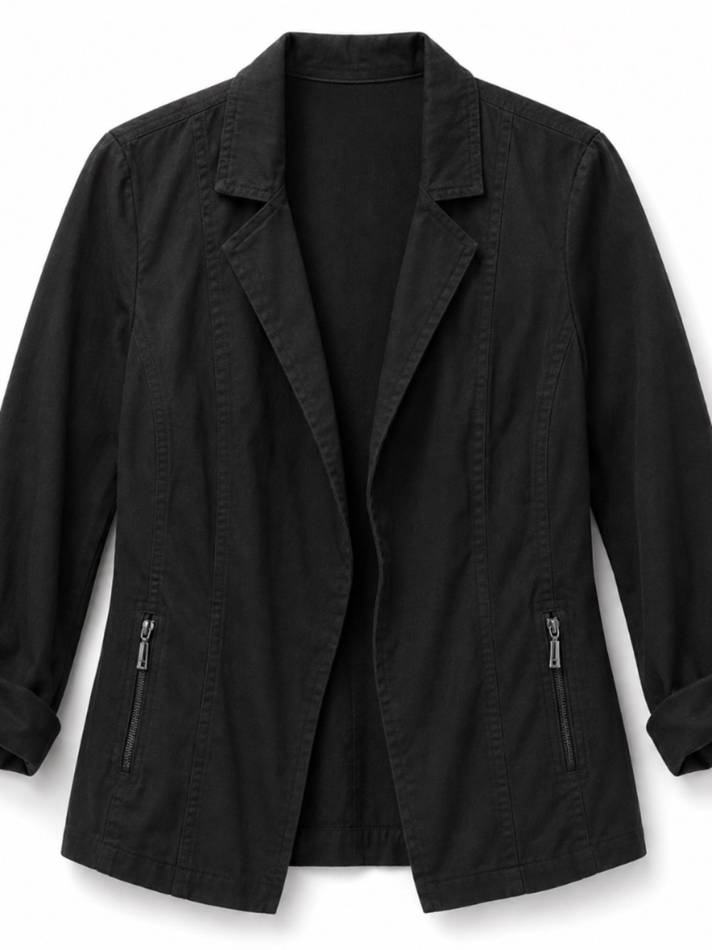 Chico’s Black Linen Blend Jacket Size 2 US 12 Blazer Roll Tab Sleeve Casual